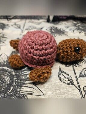 Hand Crafted Pink Shell Brown Turtle Plush Toy